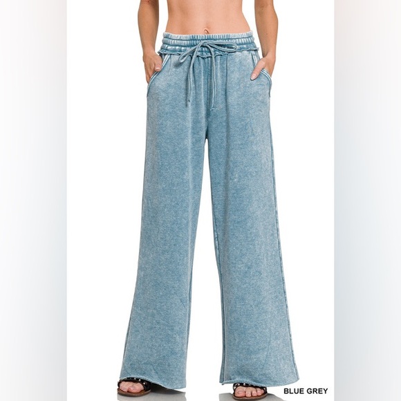 Pants - #113 New! Acid Washed Raw Hem Long Sweatpants